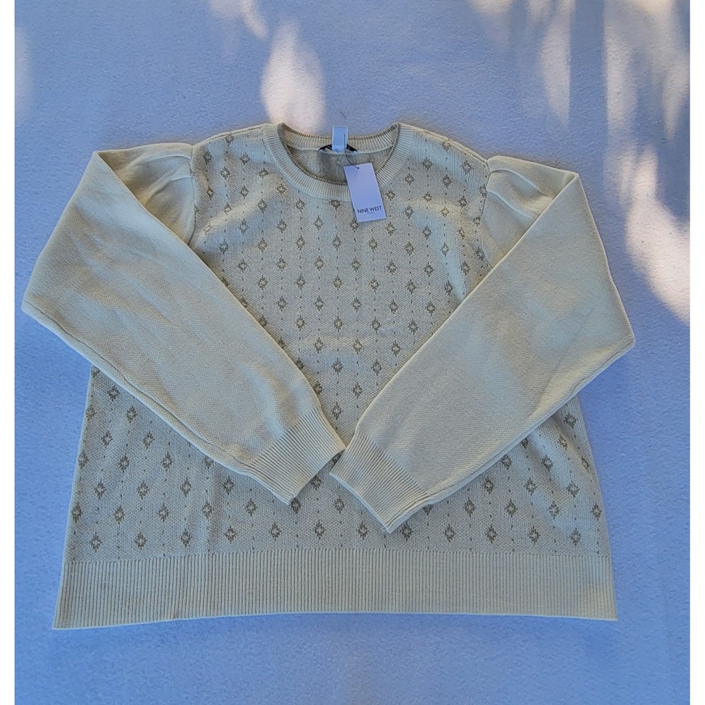 New Nine West Beige Metallic Lightweight Stretch Sweater Pullover‎ size XL
